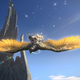 a human with ears riding a big bird in the sky in final fantasy xiv